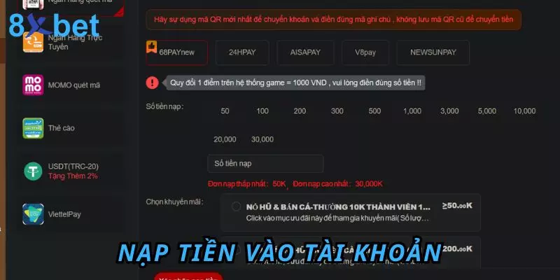 Đá Gà Trực Tiếp 8Xbet - Trải Nghiệm Hấp Dẫn Và Thú Vị 6 Nạp tiền vào tài khoản